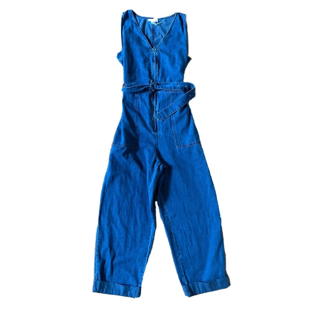 Rachel Comey x Target Blue Denim Jumpsuit Wide Leg Zip Up  Belted Size 6 Blogger - Picture 6 of 8